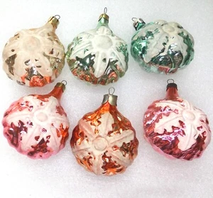 6 Vintage Ukrainian USSR Glass Christmas Ornament Xmas Tree Decoration SnowFlake - Picture 1 of 4