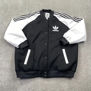 Adidas SST Oversized Snap Varsity Jacket Women’s Size M Black White IR5519 - Picture 1 of 15