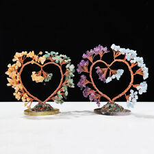 Natural Love Heart Gemstone Healing Reiki Gravel Crystal Quartz Tree Ornament