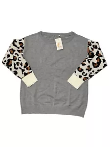 NEU! Pretty Garden grauer Oversize Pullover Oberteil Leopardenärmel Damen Small - Bild 1 von 10