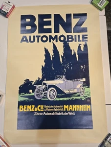 BENZ AUTOMOBILE BENZ & CIE MANNHEIM AUTO FAB AD POSTER 23x33" PRINTED IN GERMANY - Picture 1 of 8
