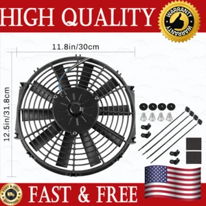 Universal 12INCH 80W Slim Fan Push Pull Electric Radiator Cooling Fan 12V Black - Picture 1 of 9
