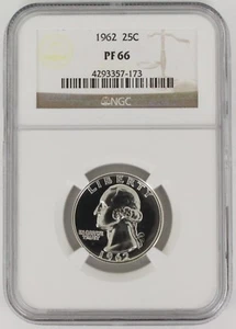 1962 Proof Washington Silver Quarter 25C NGC PF66 - Picture 1 of 2