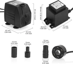 Submersible Water Pump 12V 450L/H with 10M Cord & LED Light for Pond/Fountain - Picture 1 of 13