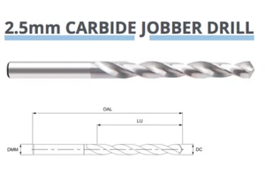2,5 mm HARTMETALL JOBBER BOHRER BIT 2 GERIFFELT DIN338 8013030250 EUROPA WERKZEUG C15 - Bild 1 von 7
