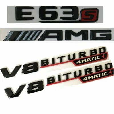 Emblemas de crachá preto brilhante vermelho E63s V8 BITURBO 4MATIC+ para W213 AMG - Imagem 1 de 3