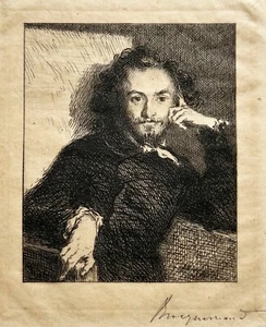 Félix BRACQUEMOND Portrait de Baudelaire, de face, avec la barbe. 1869. Etching. - Picture 1 of 3