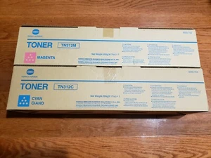 2 Brand New Genuine Konica Toners. One cyan TN312C, one magenta TN312M. 8938-704 - Picture 1 of 6