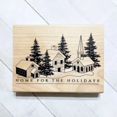 Hogar para las fiestas Navidad casa de campo sello de goma recuerdos madera grande Foto 1 de 4