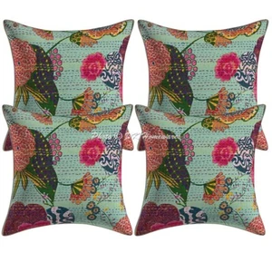Set 4 Copricuscini Decorativi in Cotone Kantha 40x40 cm Etnico Tropicana - Foto 1 di 6