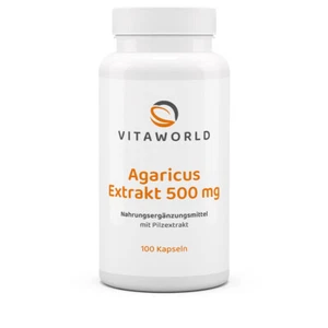 Vita World Agaricus Extrakt 500mg 100  Kapseln 20% Polysaccharide Mandelpilz - Bild 1 von 5