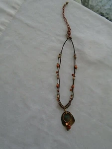 Chico's 9" Copper Color Beaded Pendant 2 String Necklace Unused - Picture 1 of 3