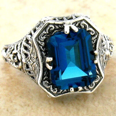 ANILLO ESTILO ANTIGUO PLATA ESTERLINA 925 TOPACIO AZUL LONDRES GENUINO 2,50 QUILATES 633X Foto 1 de 3