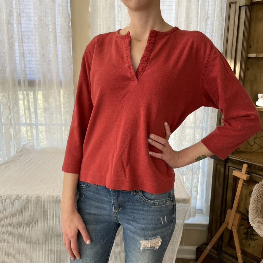 Pendleton Juniors Henley Top Red/Rust Color, Size L, 100% Cotton, 3/4 Sleeves  - Image 1 of 4