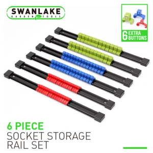 6pc Socket Organizer Mountable Sliding Holder Rail Rack Tool Storage 1/4 3/8 1/2 - Picture 1 of 6