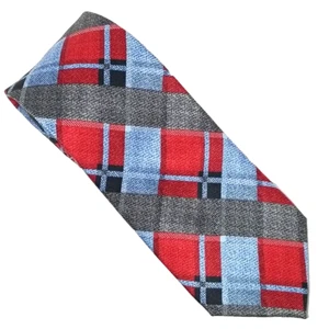 Burma Bibas 100% Silk Tie Mens Tartan Plaid Print Blue Red Gray Necktie - Picture 1 of 6