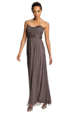 Nuevo sin etiquetas Vestido Amsale Sin Tirantes Texturizado Seda Gasa Carbón Talla 6 Foto 1 de 2