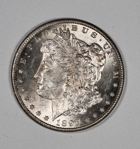 1897 S Morgan Silver Dollar - Better Date AU/BU Details Cover
