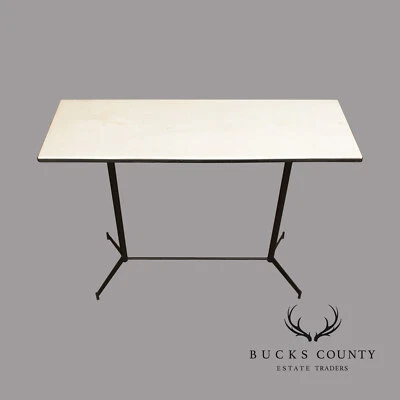 Mesa de bar consola de acero con tapa de mármol industrial moderna de mediados de siglo Foto 1 de 4