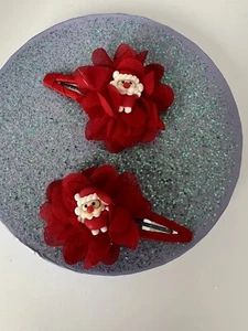 Christmas Holiday Hair Bow Clip Red Santa 3” Set Of 2 - Picture 1 of 2