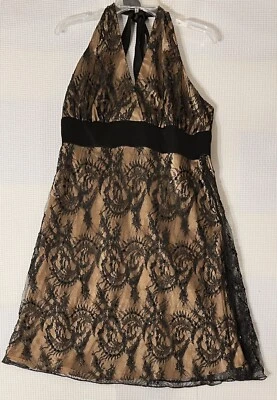Vestido Joned New York tamanho 14 poliéster preto renda forro dourado vestido halter novo sem etiquetas - Imagem 1 de 3