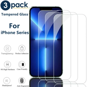 3-PACK For iPhone 16 15 14 13 12 11 Pro Max XR X Tempered Glass Screen Protector - Picture 1 of 6