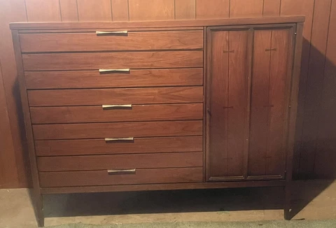 LANE TUXEDO WALNUT TALL  CHEST DRESSER MID CENTURY MODERN VINTAGE BOWTIE DESIGN Cover