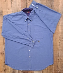 Camicia vintage Tommy Hilfiger blu uomo XL con bottoni manica lunga - Foto 1 di 12