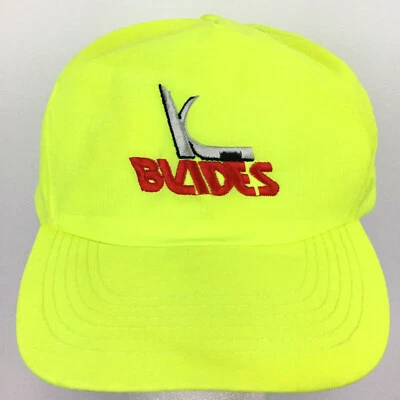 Vtg 90s Kansas City Blades Cap Neon Nylon Logo Snap Back IHL Hockey Baseball Hat - Image 1 of 4