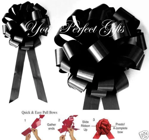 10 BLACK WEDDING 8" BIG PULL BOW PEW BRIDAL CAKE GIFT  - Image 1 of 1