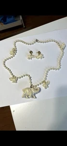 Vintage Plastic Molded Elephant Earrings & Necklace - Picture 1 of 6