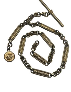 Catena orologio Albert ornata fiore anello fob con corona e croce antica t bar vintage - Foto 1 di 14