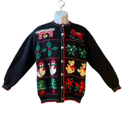 Cárdigan Suéter Navidad Feo Lana Charter Club Años 80 DE COLECCIÓN Talla Mediana Foto 1 de 4