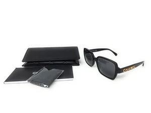 Women's Chanel Sunglasses Chanel Logo 5408-A c.622/S4, Black/Gold- Gray Lens NEW - Picture 1 of 8