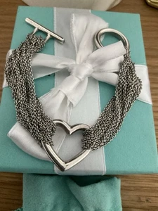 Genuine Tiffany & Co Heart Chain Bracelet Sterling Silver With Box Pouch - Picture 1 of 10
