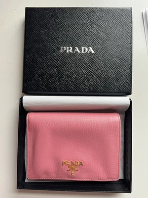 PRADA Saffiano Metal Cross-Grain Leather Compact Wallet Pink Geranio COA - Image 1 of 4