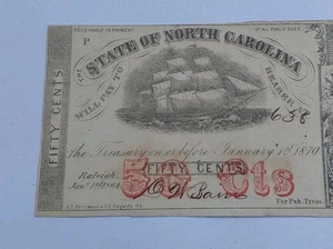 1864-State of North Carolina-Fifty Cents Civil Era Currency Crisp Uncirculated - Picture 1 of 5