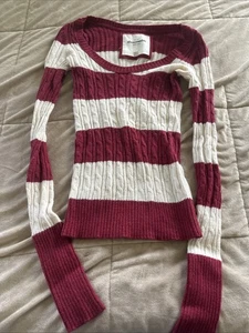 Abercrombie And Kids Cable Knit Striped Sweater Red/White, Size XL - Picture 1 of 5
