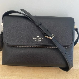 kate spade New York annalise chseter street black pebbled leather flap crossbody - Picture 1 of 18