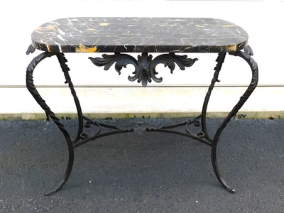 Vintage Wrought Iron and Marble Top Oval Coffee Table - Side/End Table - Image 1 of 4