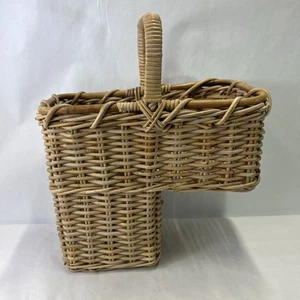 Stair Step Wicker Basket with Handle Large Sturdy Natural Beige - Picture 1 of 7