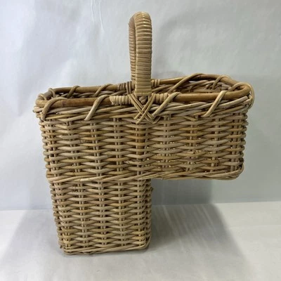 Stair Step Wicker Basket with Handle Large Sturdy Natural Beige - Image 1 of 4