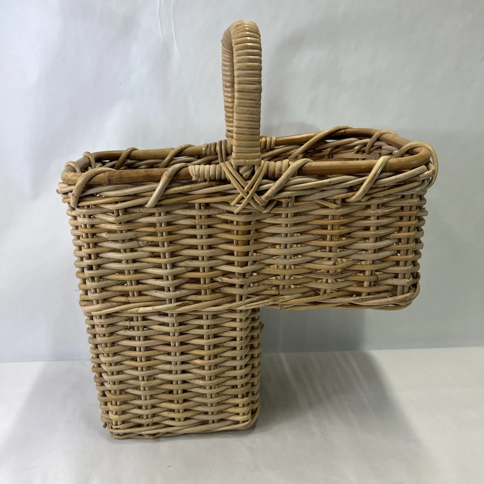 Stair Step Wicker Basket with Handle Large Sturdy Natural Beige - Image 1 of 4