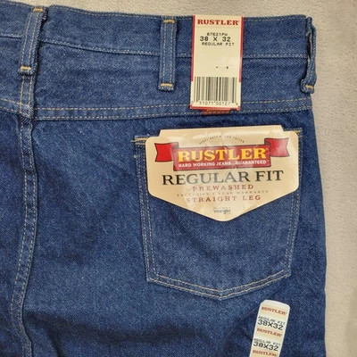 Rustler Jeans Mens 38x32 Regular Fit Straight Leg Made in USA Prewashed Denim - Image 1 of 4