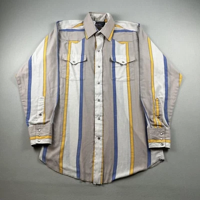 Винтажная тонкая рубашка Panhandle мужская 15x34 бежевая полоса вестерн жемчуг застежка ковбойская - Изображение 1 из 4