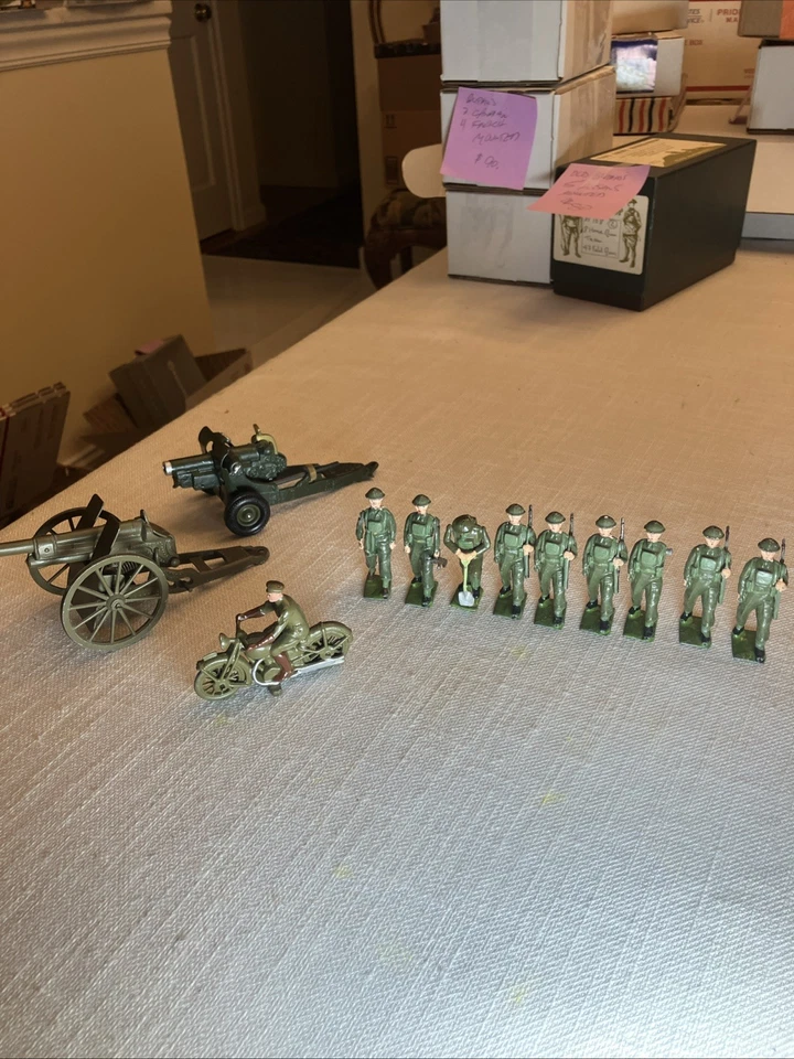 Tropas britânicas da Primeira Guerra Mundial, 2 canhões e motocicleta vintage (12 peças) - Imagem 1 de 1