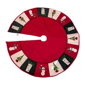 Falda Árbol Navidad 48" Fieltro Rojo Bordado Apliques Muñeco de Nieve Regalo Caprichoso - Imagen 1 de 8