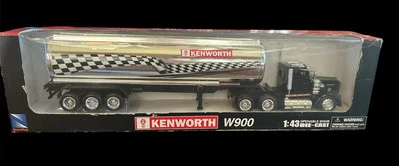 Kenneth w900 Long Hauler Chrome-finished tank with a checkered flag design  - Image 1 of 4