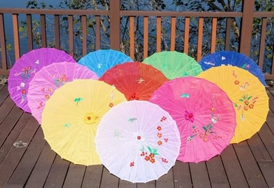 Sombrilla Paraguas Vintage Bambú Chino Tradicional Impermeable Tela Floral Nuevo Foto 1 de 4