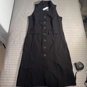 NWT New York And Company womens Black Sleeveless Dress Midi Full Button Down Lg - Picture 1 of 11